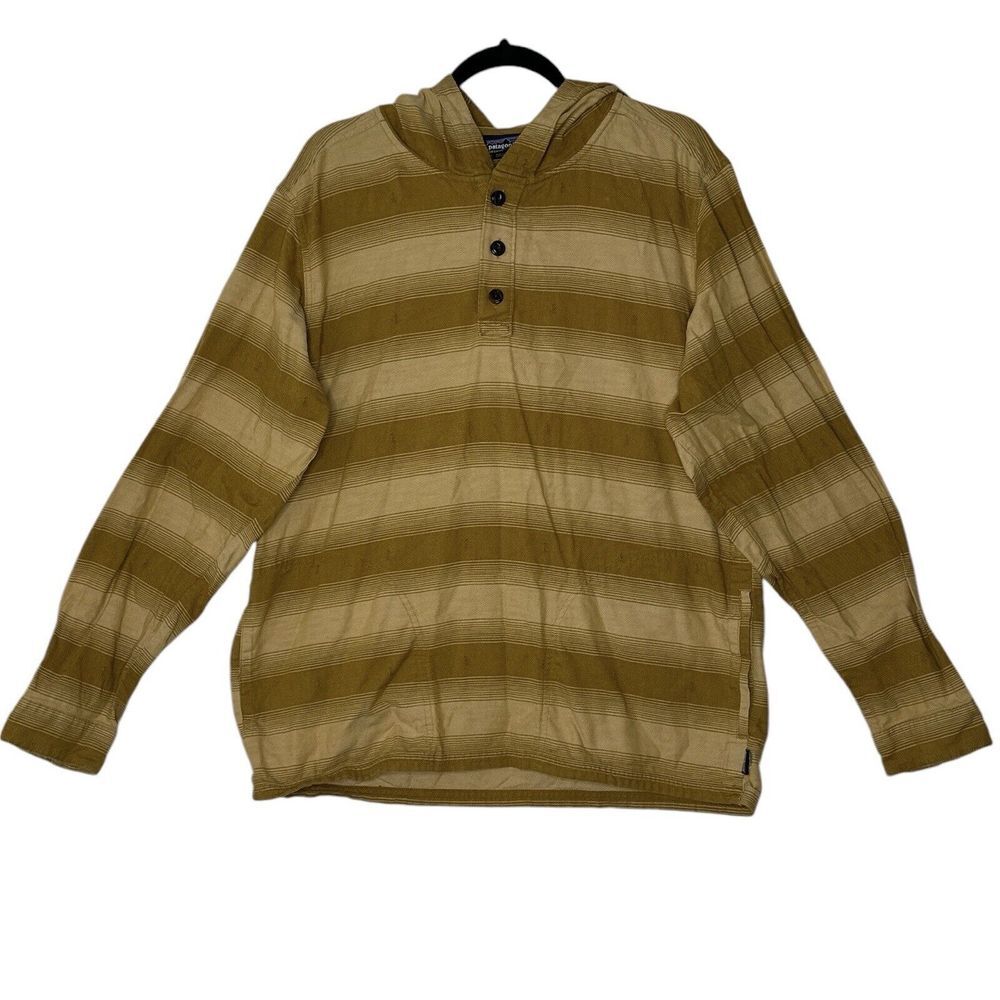 Patagonia Flannel Hoodie Men's Large Henley Horizon Organic Cotton Ombré Fjord